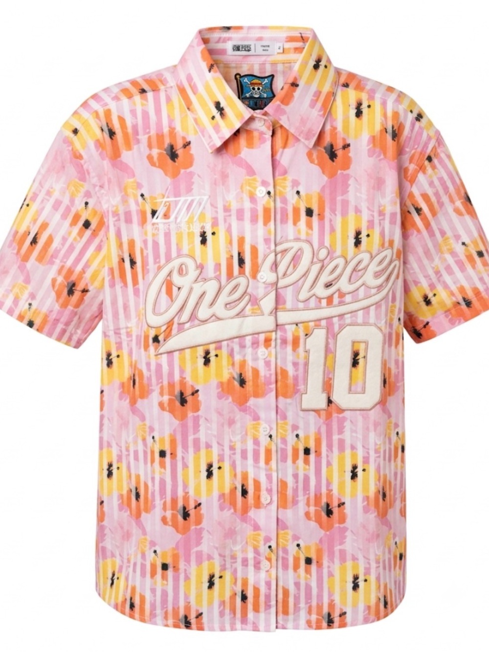 Dim Mak One Piece Jimbe Pink Floral Button Up Short Sleeve Shirt Size Large